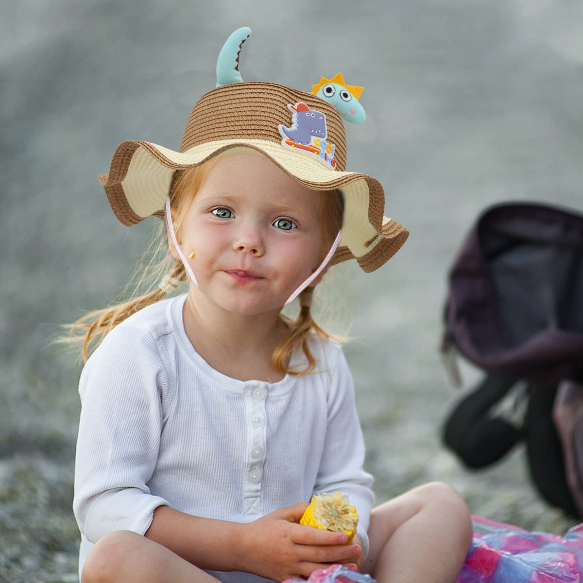 SNOWIE SOFT Summer Straw Hats for Boys Girls 4-6-year-old Kids Cute Cartoon light weight breathable premium Hats Beach fishing Hats Ruffles Rim for Travel Outdoor Hat for Kids