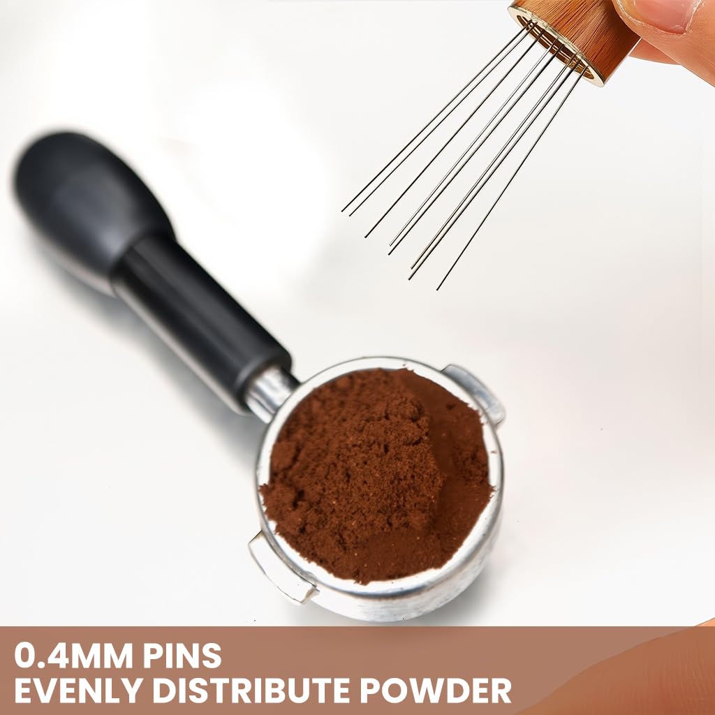 ZIBUYU Coffee Stirrer for Espresso with 8 0.4mm Needles and Ergonomic Rosewood Handle | Rust‑Resistant 8x1.8cm Barista Tool