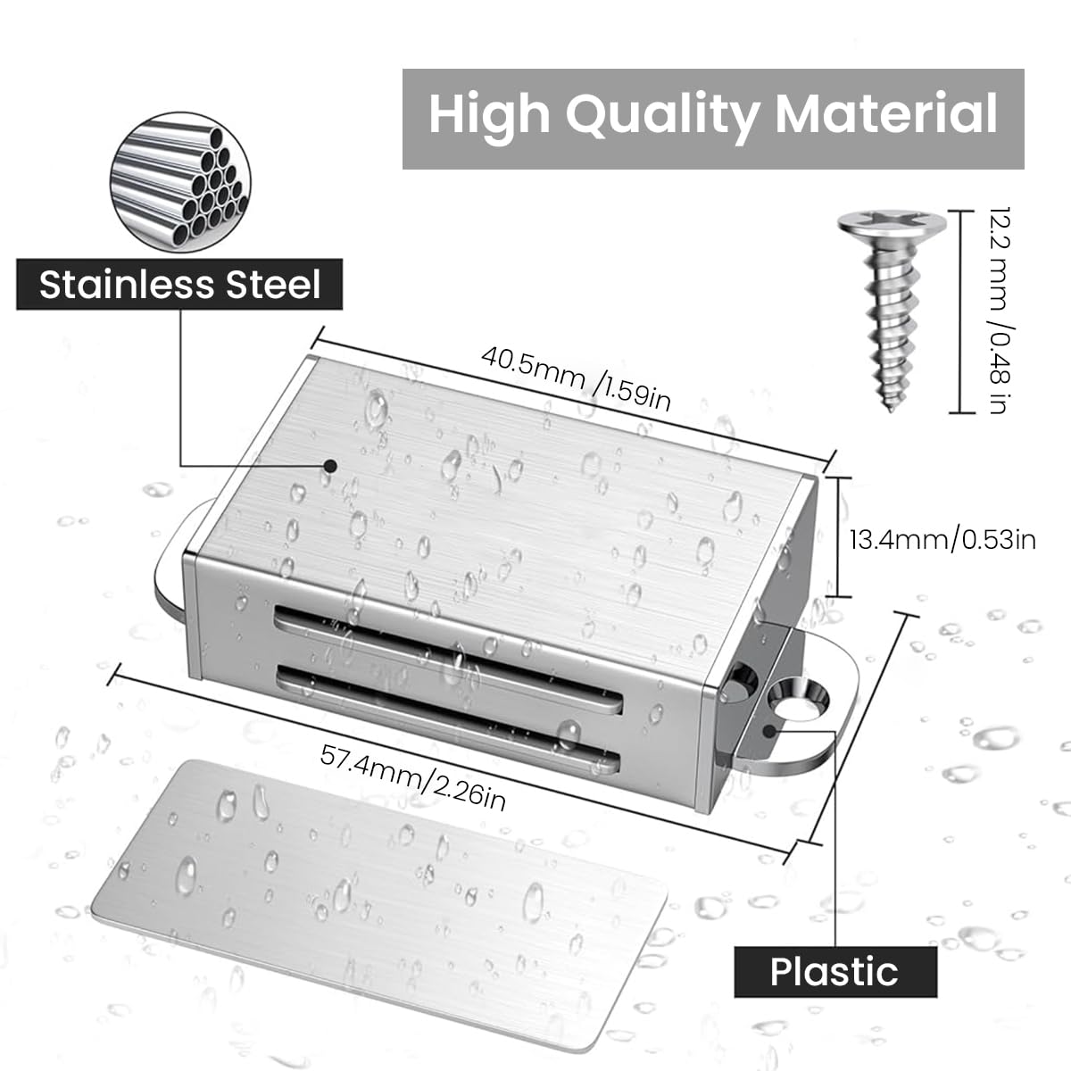 Serplex Cabinet Door Catches for Cabinets and Closets featuring Strong Magnet | 4Pcs Brushed Stainless Steel