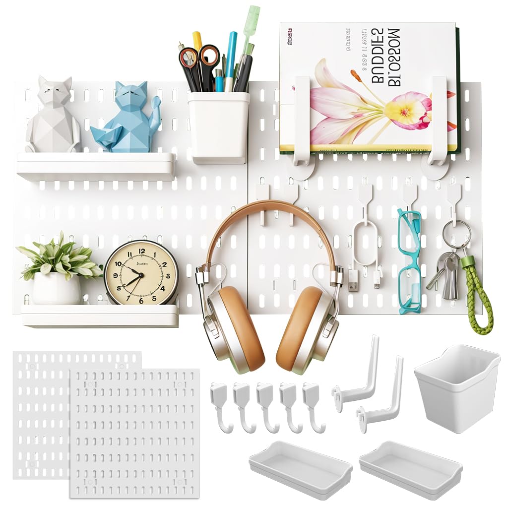 Serplex DIY Assembly Pegboard Kit for Kitchen Office and Garage | 30x30cm PVC Wall Organizer with Hooks Shelf and Storage Box