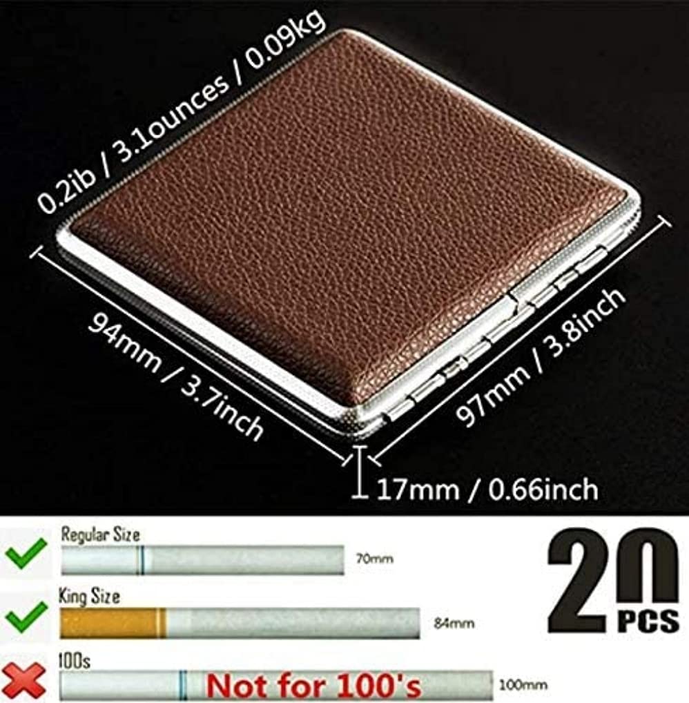 GUSTAVE® Cigarette Case King Size for Men Women Holds 20 Cigarettes Case Box Holder Brown Leather Vintage Hard Metal Full Pack, Gifts for Men