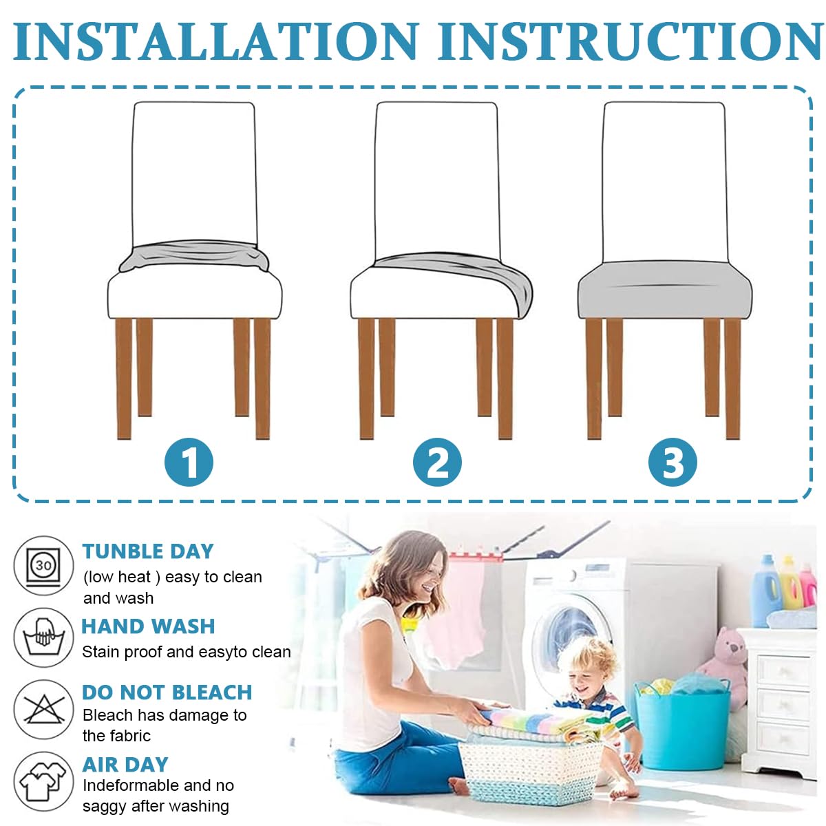Venzina Dining Chair Covers for Cushioned Seats with Jacquard Pattern | 4Pcs Stretchy Dacron Grey Set