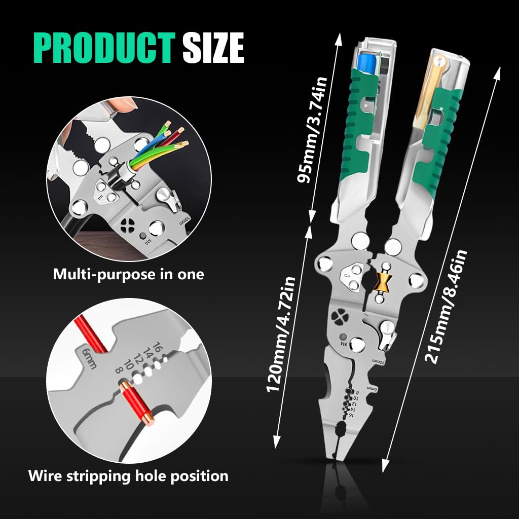 Serplex Multi Wire Stripper for Electrician Repairs with Circuit Test Function and Anti Slip Handle