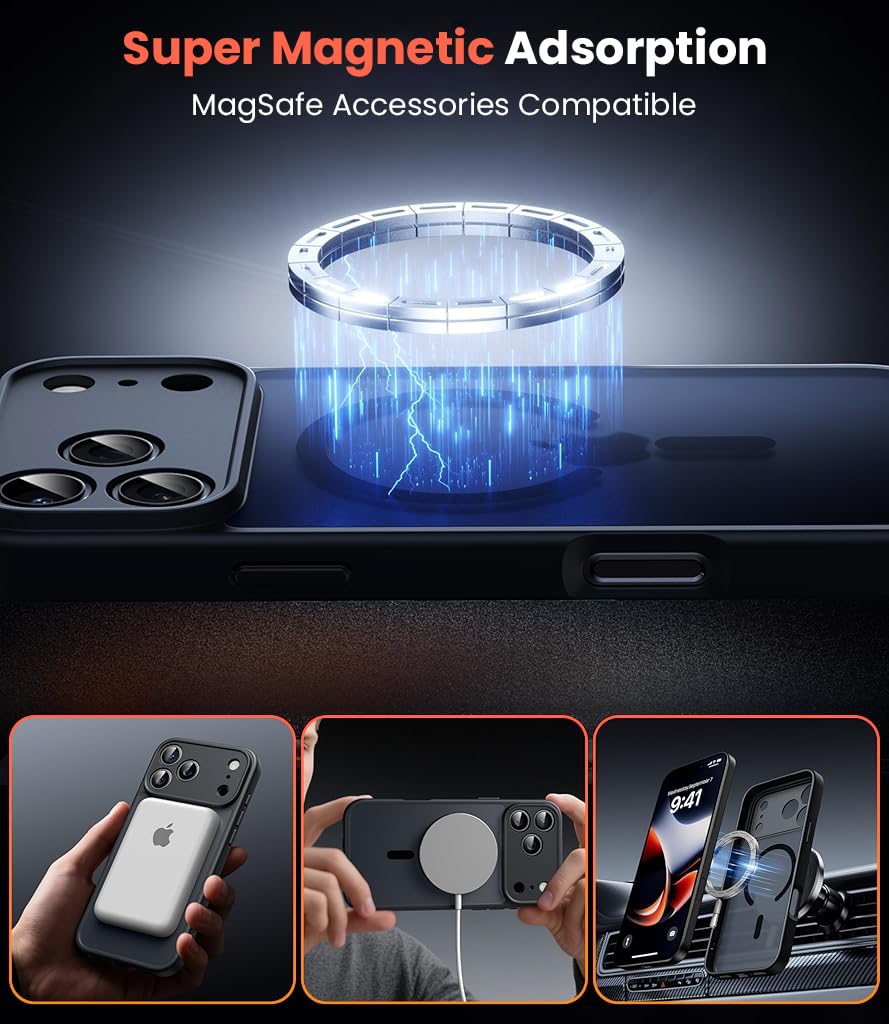 ZORBES iPhone 17 Pro Case with Magnetic Ring and Matte Semi Transparent TPU Design | Enhanced Camera Lens and Anti Scratch Protection