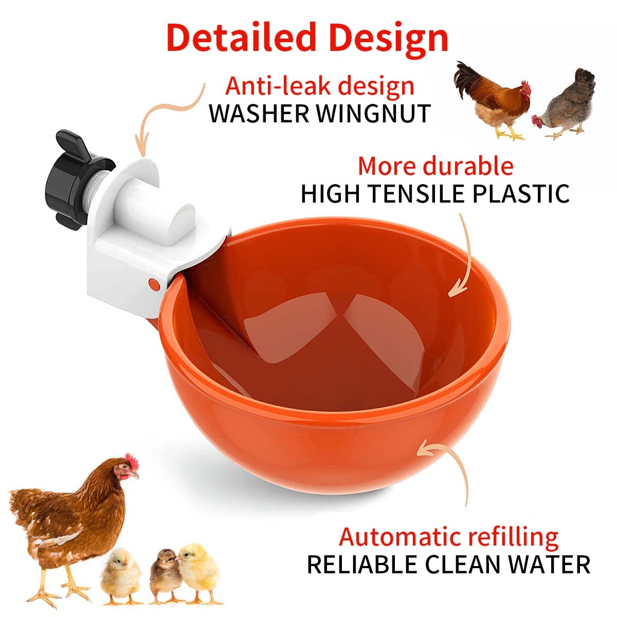 HASTHIP Pack of 5 Chicken Drinking Cup On Barrel Chicken Feeder and Drinker Auto Refill Water Chicken Duck Drinker Chicken Water Cup for Poultry Poultry Farm Equipment