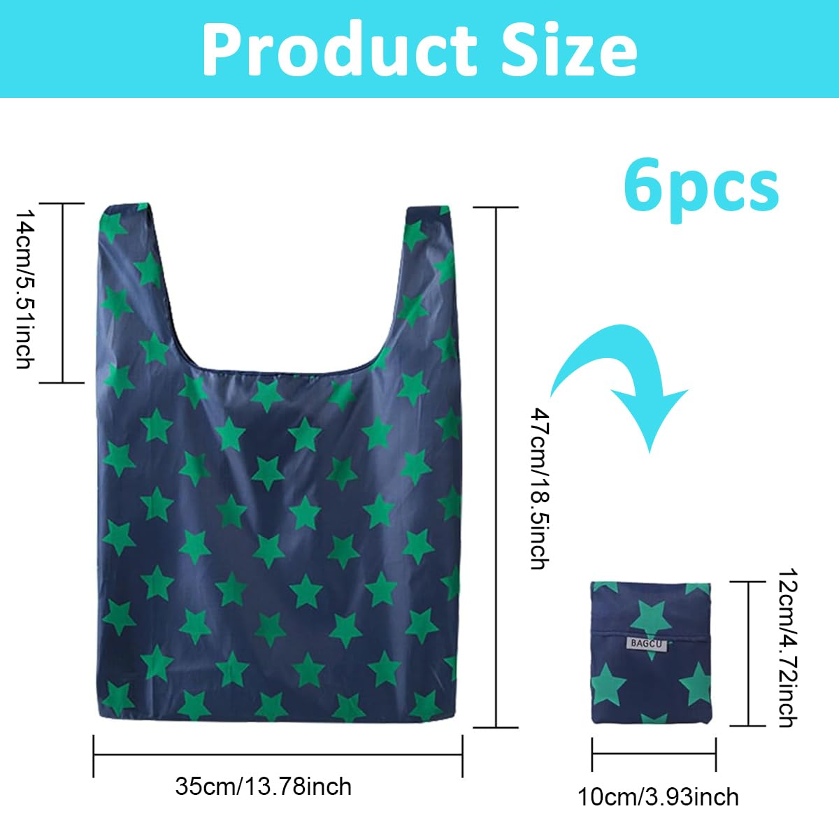 PALAY Reusable Grocery Bags for Shopping with Reinforced Handles 48x32cm | Set of 6 Foldable Oxford Cloth Totes