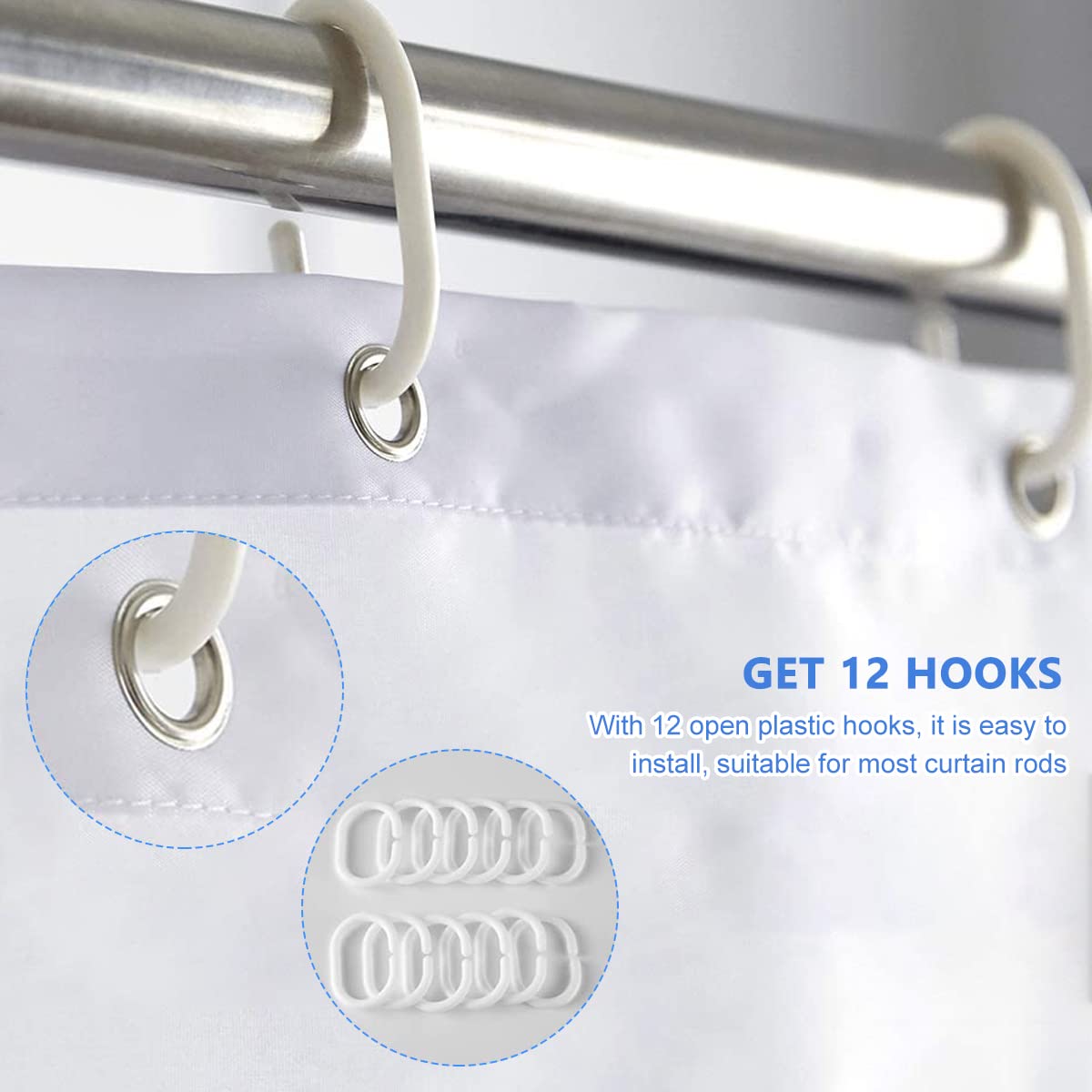 HASTHIP Shower Curtain for Bathroom with Weighted Hem and 12 Hooks 70.8x70.8 inch | Waterproof Polyester Blue Gradient Design