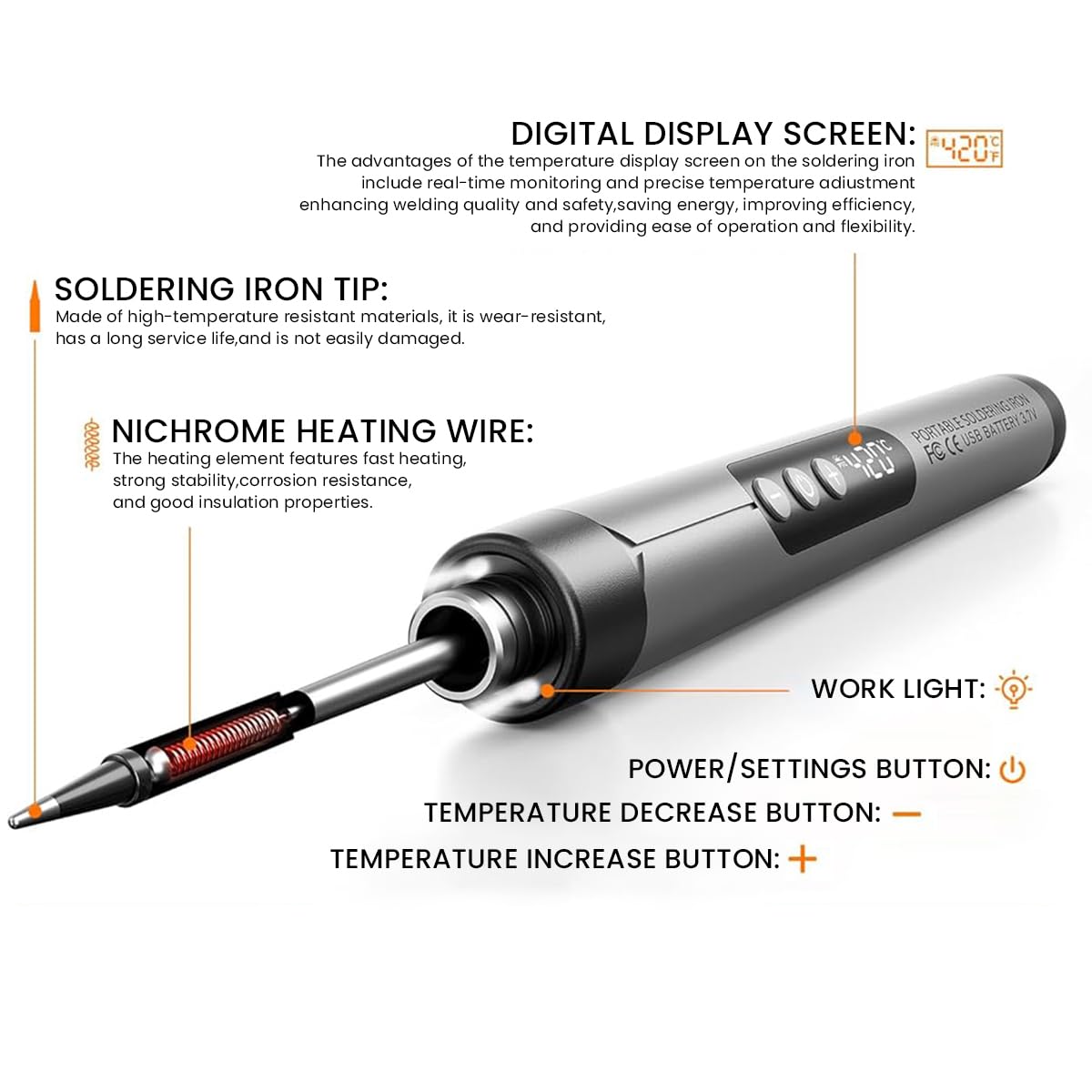 Serplex® LCD Soldering Iron Tool Kit with Carry Case Rechargebale 1000mAh Cordless Soldering Iron Pen Adjustable Temperature Handheld Soldering Iron Kit for Electronics Repairing, DIY Assemble