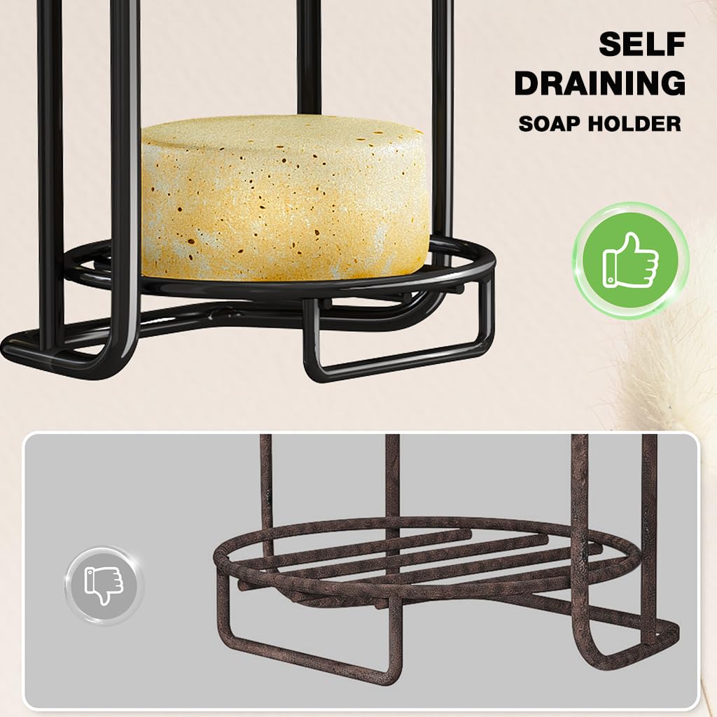 ZIBUYU Shower Soap Holder for Bathroom and Kitchen with 4 Tier Drain Design | Gold Stainless Steel Freestanding Rack