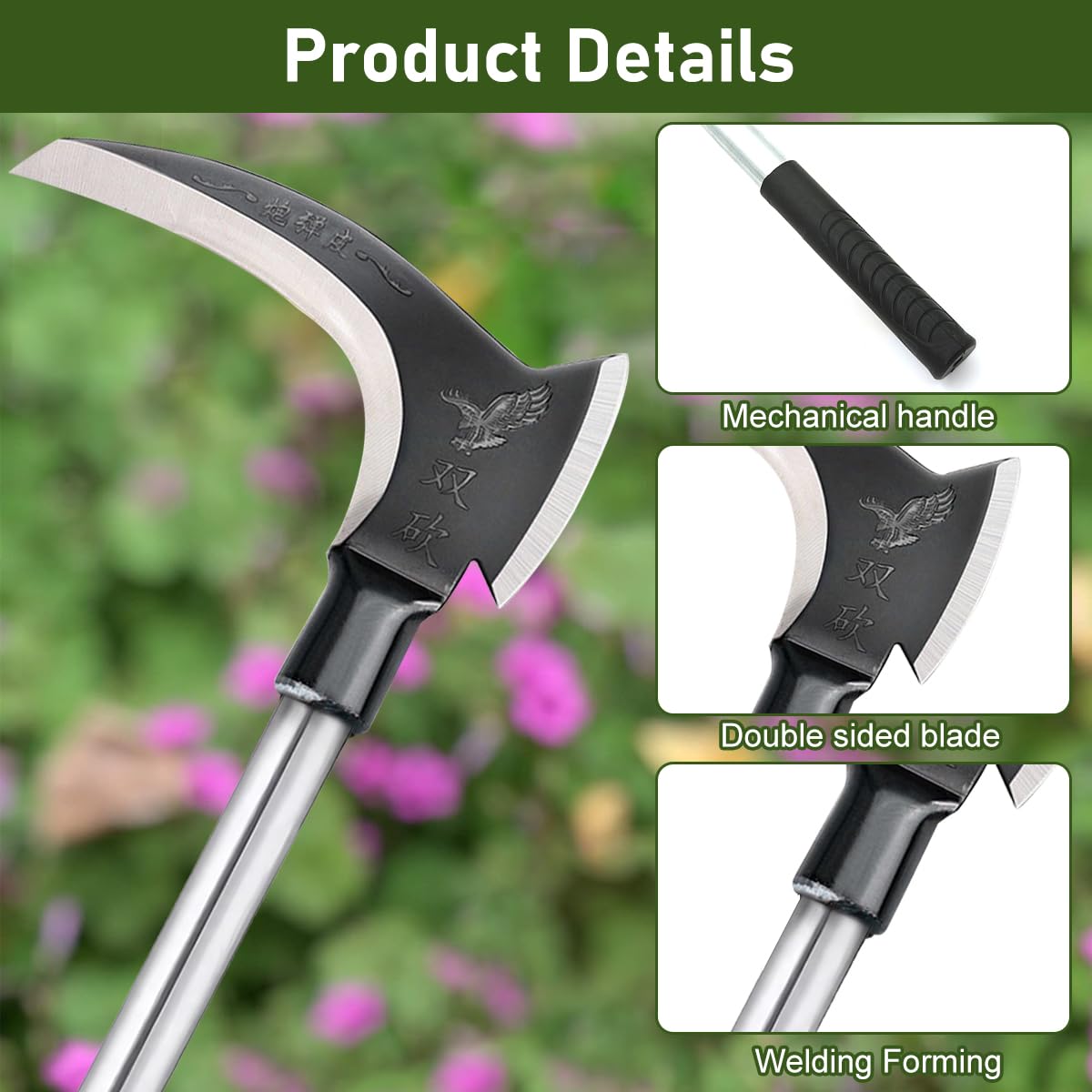HASTHIP Carbon Steel Axe Tool for Wood Cutting and Grass Removal with 52 cm Handle | 2 in 1 Design