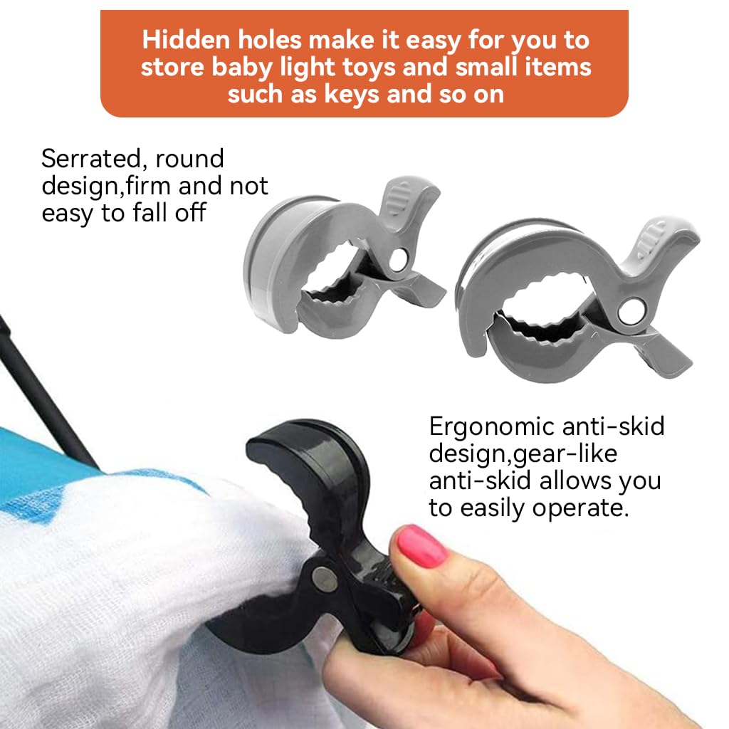 SNOWIE SOFT Utility Clips for Strollers with Spring Clamp Grip 6 Pcs ABS Pegs | Versatile Use