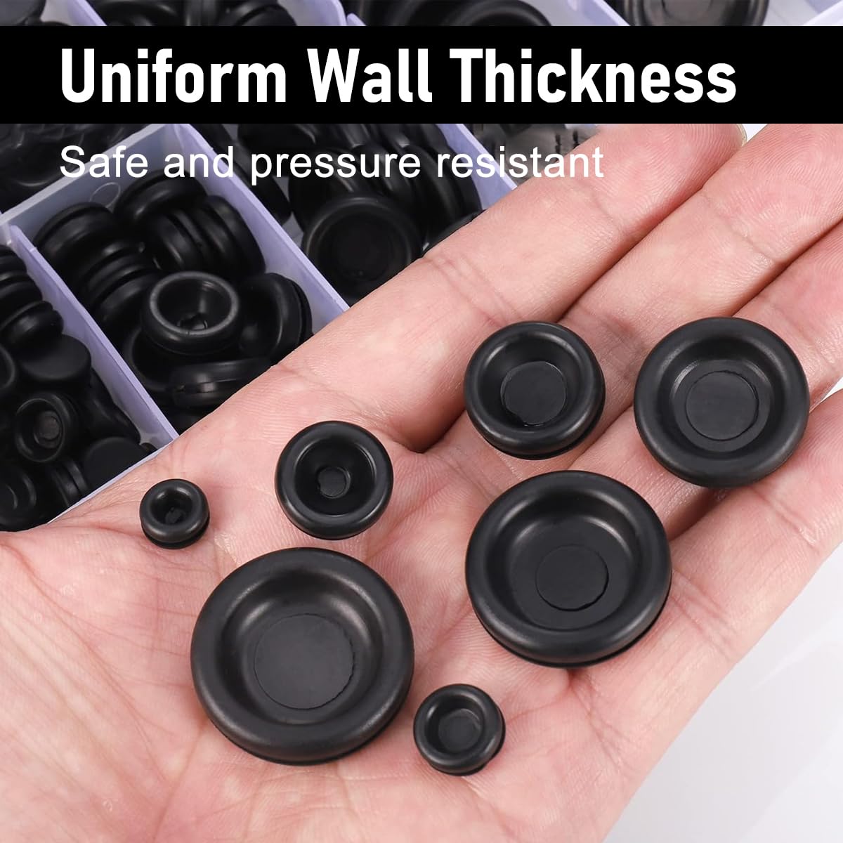 Serplex Rubber Grommet Firewall Plug Kit 170 pcs with 7 Sizes for Wire and Plumbing | Flexible Closed Hole Rings Featuring Organized Storage Box