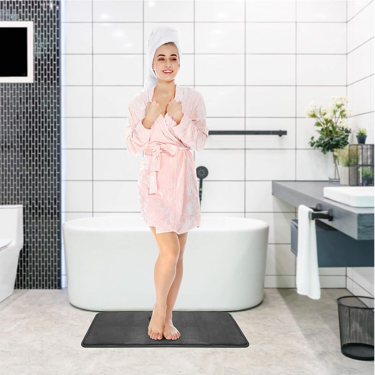 HASTHIP Bathroom Floor Mats Set for Toilet and Bathtub with Memory Foam Comfort | 9PCS Quick-Dry Anti-Slip Design