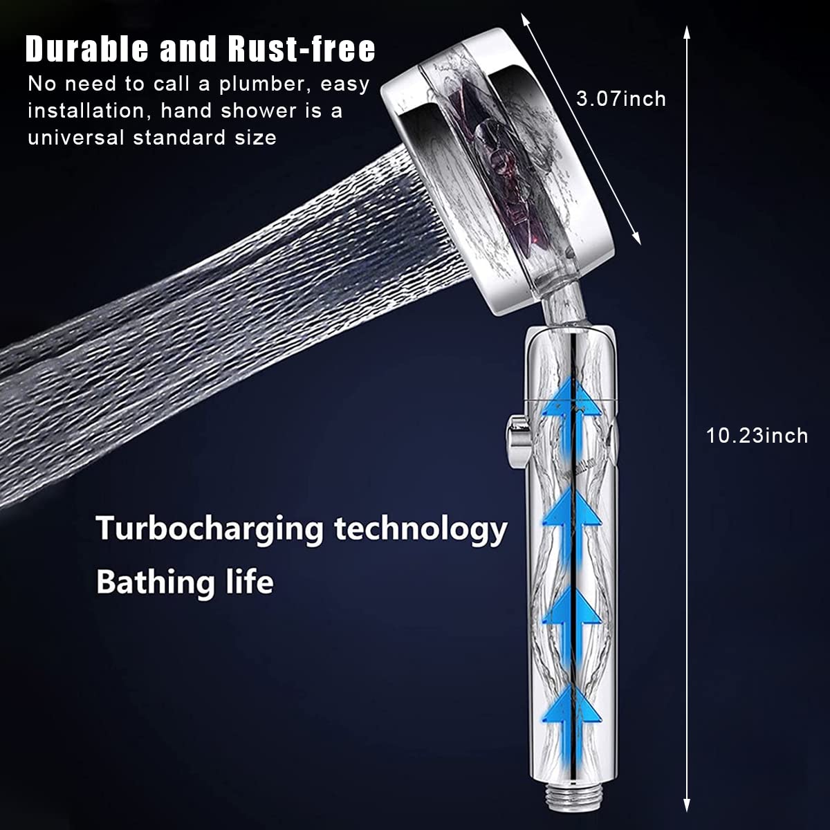 HASTHIP Hand Shower for Bathroom with 360° Rotating Turbocharged Flow and 26×7.8 cm Design | Water Saving Pause Switch and Dual Filter Cotton