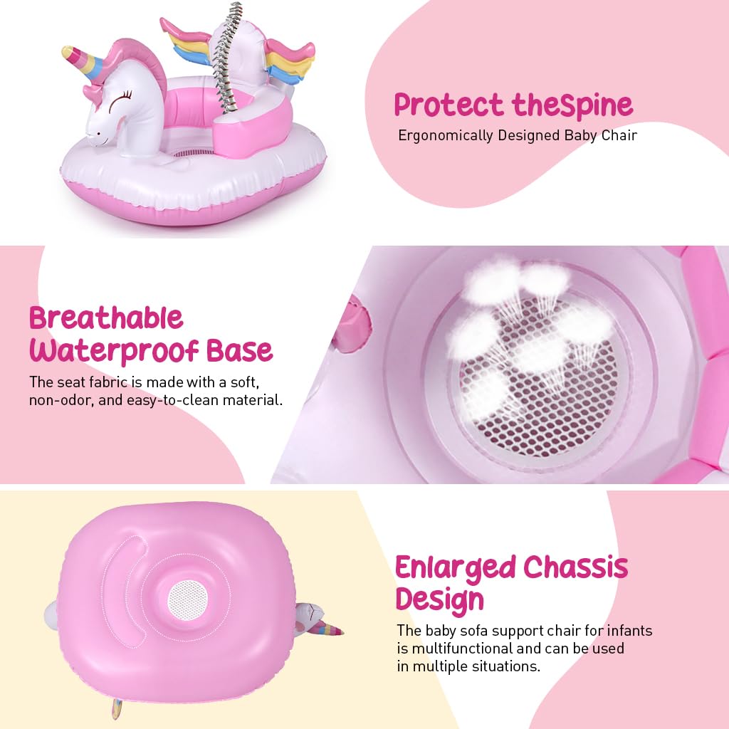 SNOWIE SOFT® Inflatable Baby Seat Unicorn Inflatable Baby Sofa Chair, Bed Inflatable Baby Chair for 0 to 2 years Safe Sitting Up Chair for Kids Prevent Lean