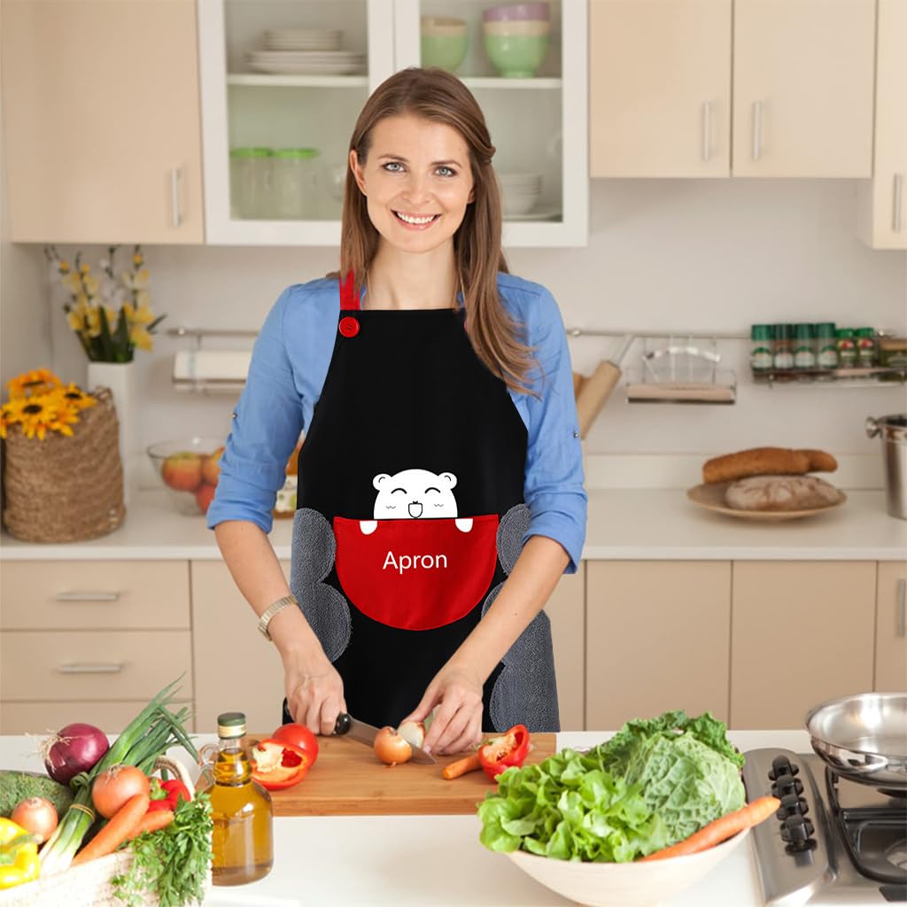 Zibuyu Kitchen Apron for Cooking with Pocket and Coral Plush Patches 27.56 in Long PVC | Waterproof and Oil Proof for Women and Men