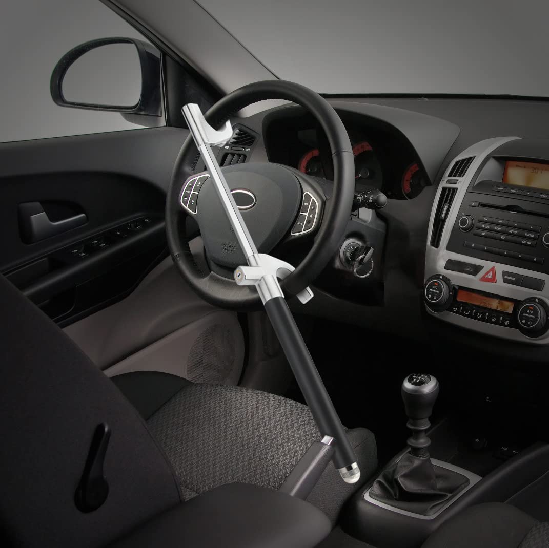 ELEPHANTBOAT Car Steering Wheel Lock for Auto Truck SUV with 3 Keys and Retractable Steel | Adjustable 6.7–10.4 in Design featuring Soft Foam Handle