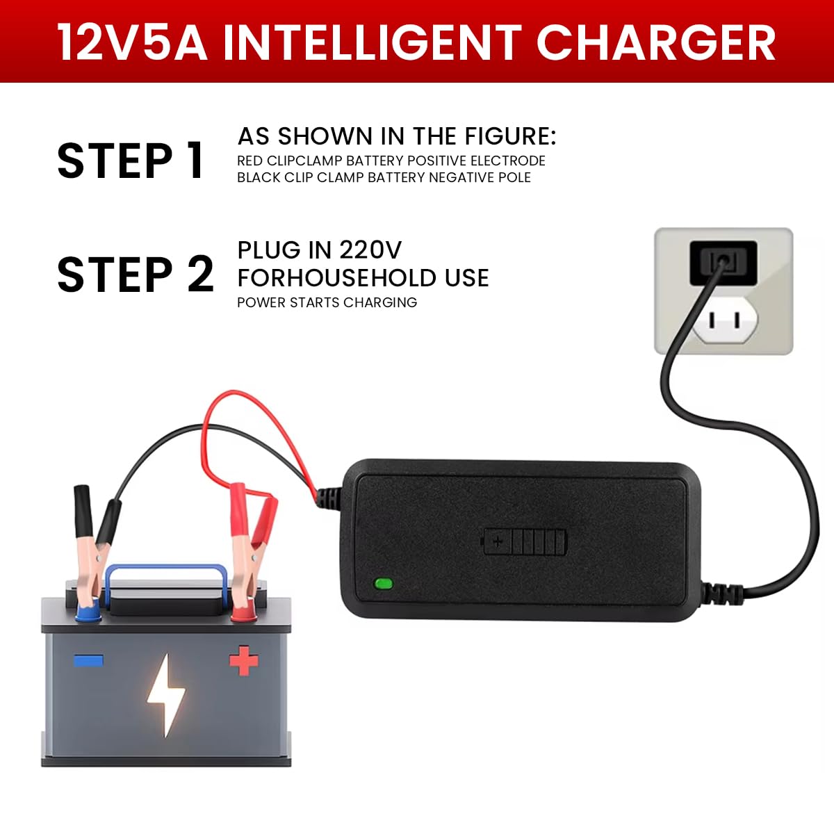STHIRA Car Battery Charger 12V 5A for Cars and Motorcycles featuring Dual Timer & LED Indicator