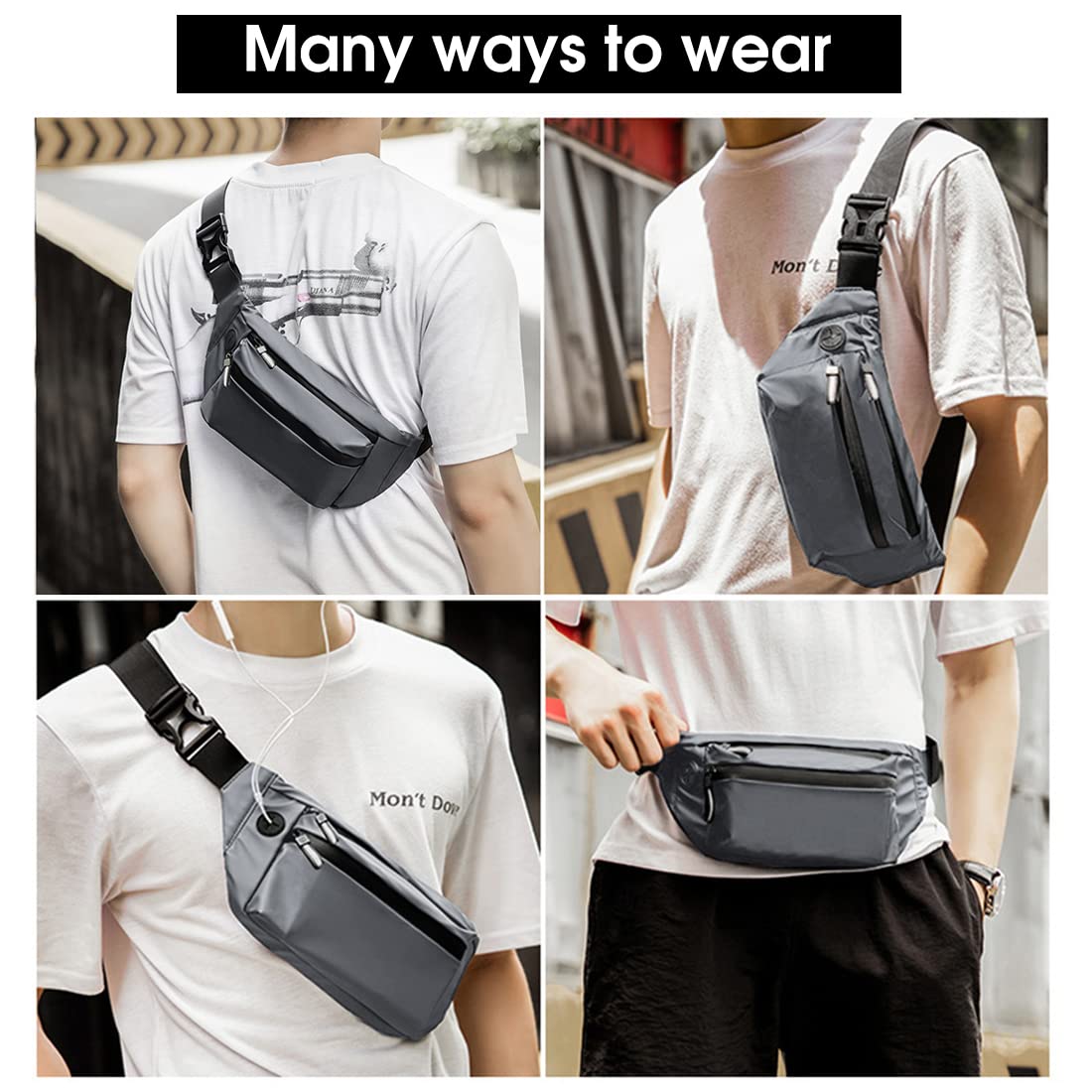 GUSTAVE Fanny Waist Bag for Travel with 2 Pockets and Earphone Cable Port | Gray PU