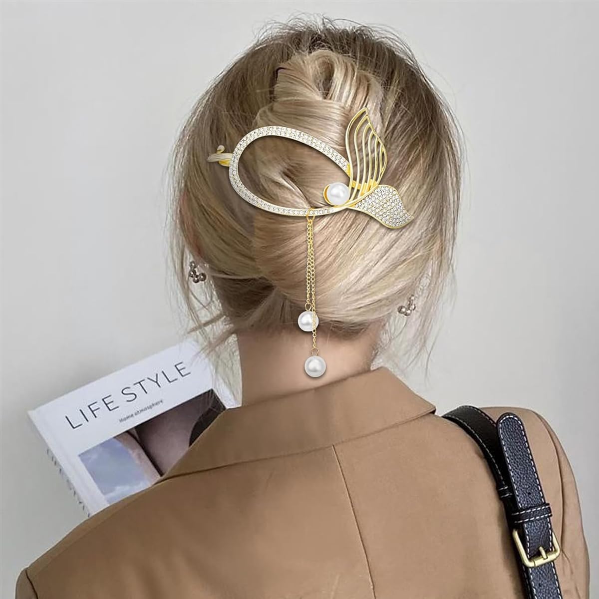 PALAY Girls Hair Clips 2pcs for Elegant Hairstyles featuring Hollow Out Chinese Fan Design with Pearls