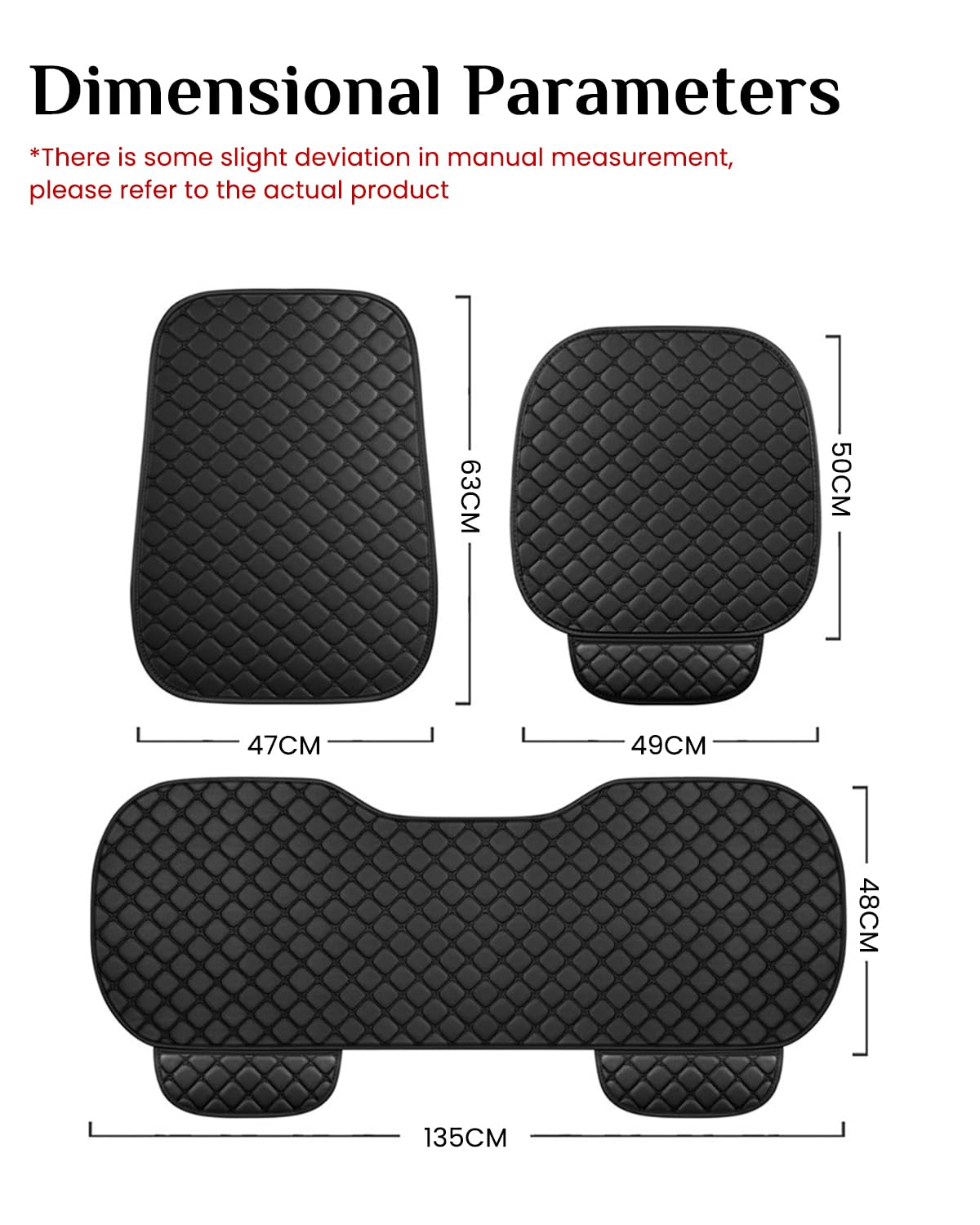 STHIRA Car Seat Covers 3Pcs Set with Anti Slip Silicone Dot & Storage Pouch | Black PU Leather for Front and Rear Seats Protection