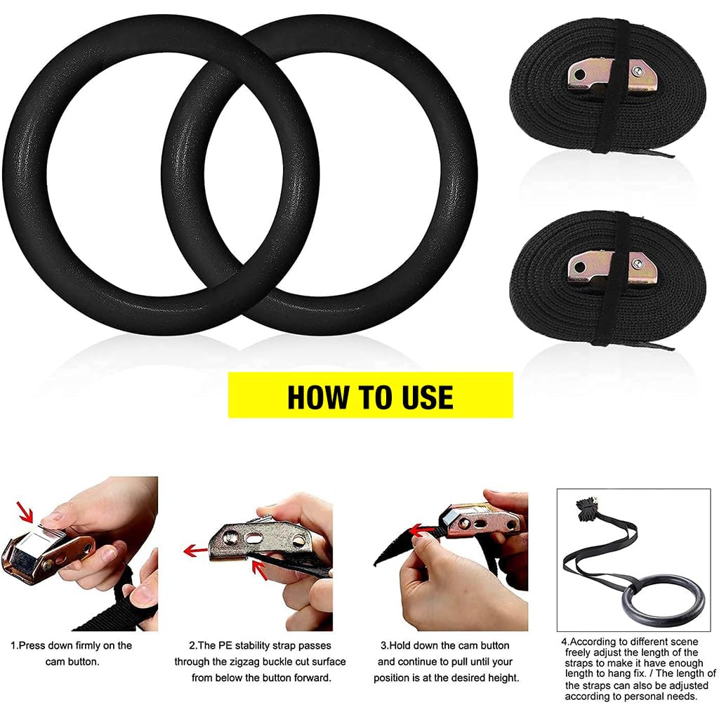 Proberos Gymnastic Rings for Adults with 14.76ft Adjustable Straps and Zinc Alloy Buckles | 1100lbs Capacity