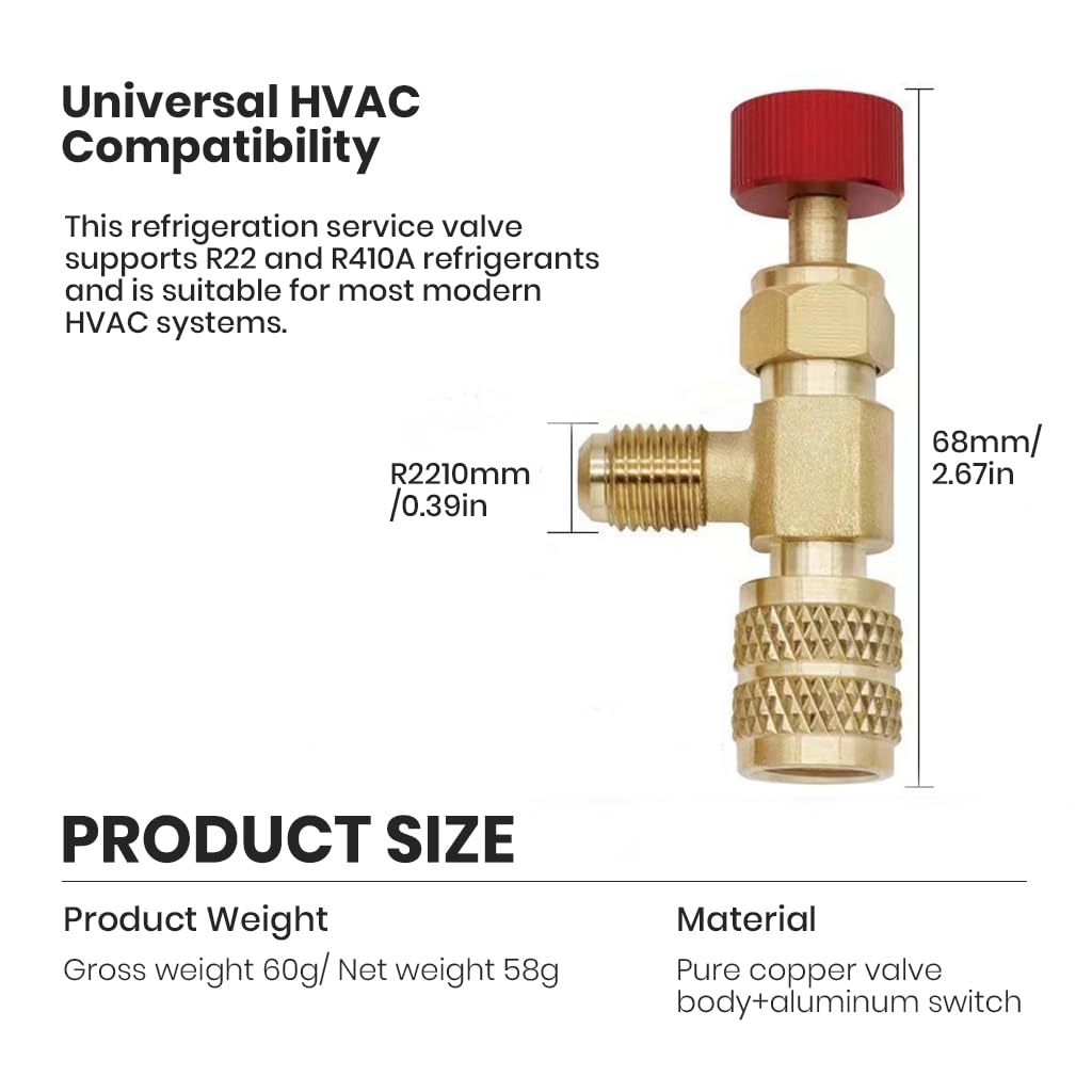 HASTHIP Refrigerant Valve for Air Conditioner R22 R410A 1/4 SAE to 5/16 SAE Brass Adapter with Easy Twist Knob Control