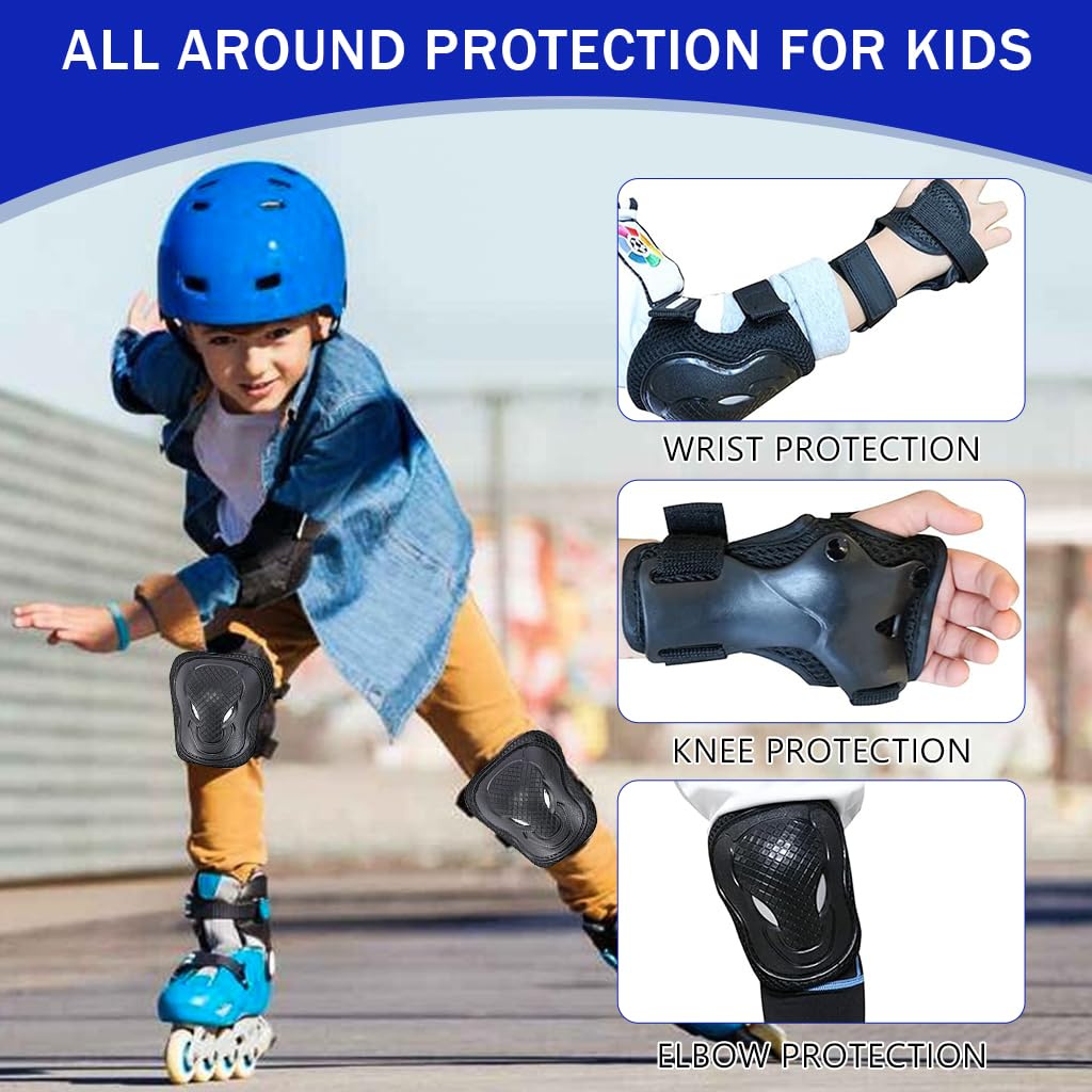 Proberos® 6Pcs Kid Protective Set, Arm Guards & Elbow Pads Thicken Breathable Pads Guards for Rollerblading, Cycling, Skating and Other Activities Prone to Knee Injury, Black