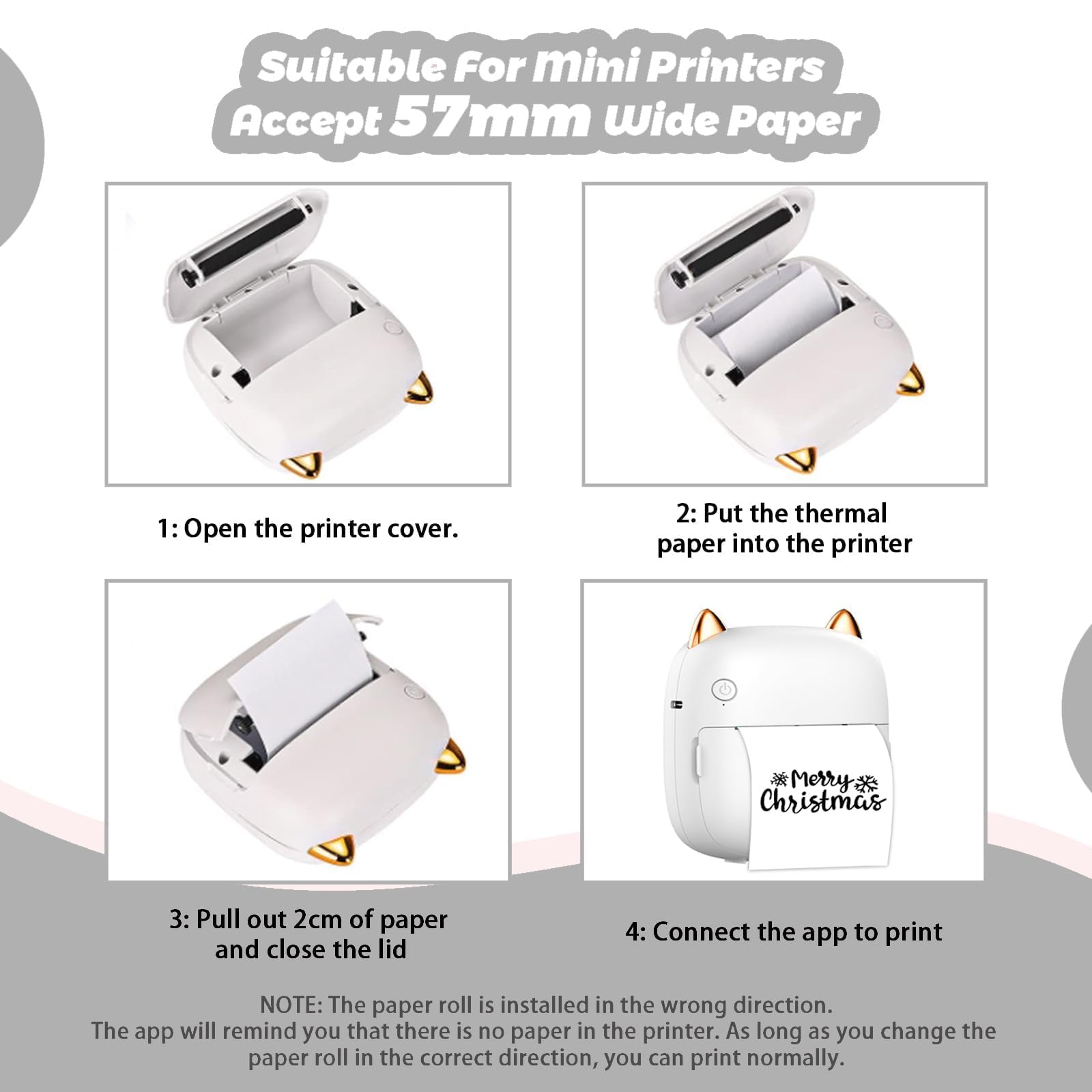 ZIBUYU Thermal Paper Rolls for Mini Printers with Adhesive Back 57mm Width | BPA Free