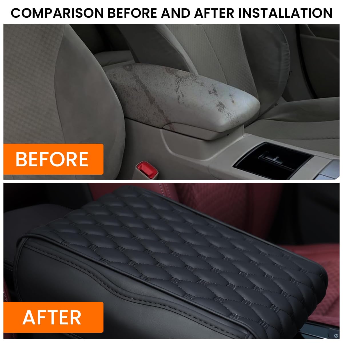 STHIRA Universal Armrest for Car with Side Storage Pouch featuring Ergonomic Cushion 31x16x5cm | PU Leather Comfort Support