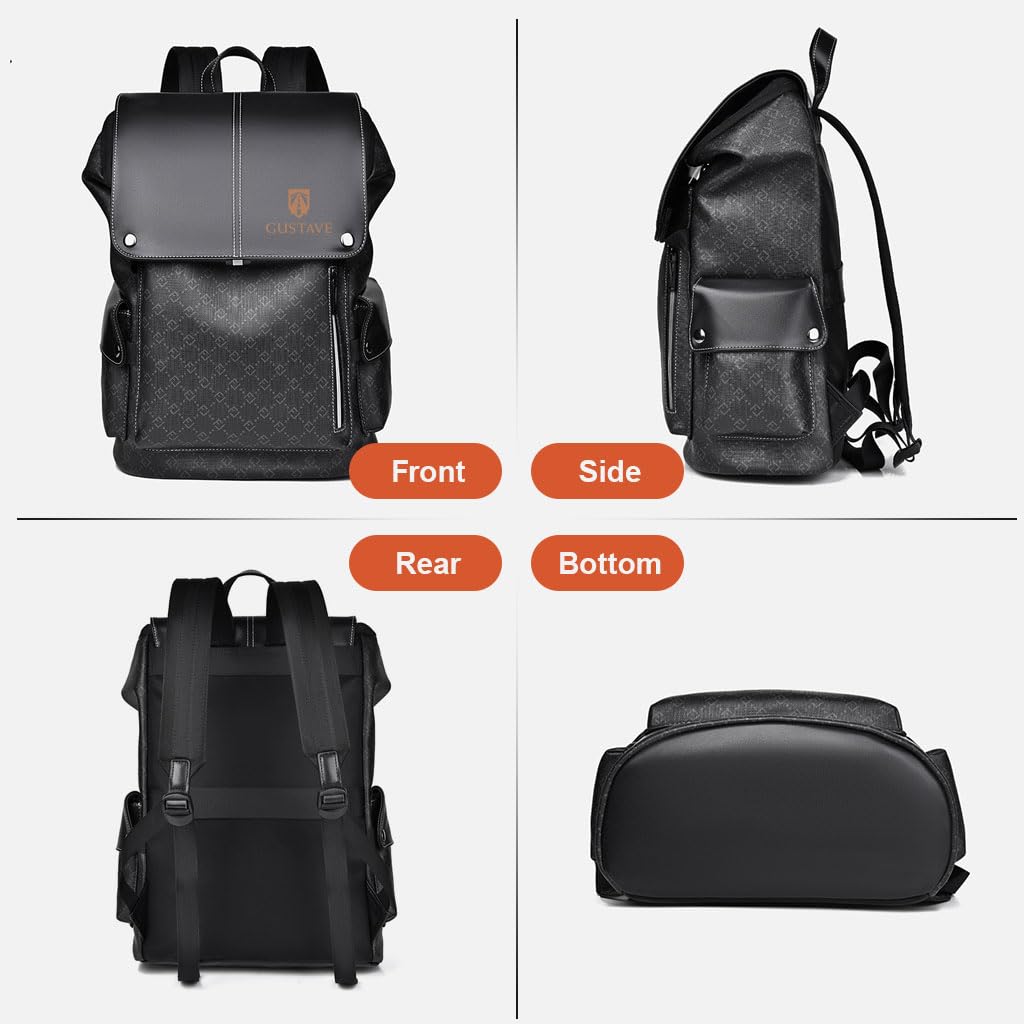 GUSTAVE Laptop Backpack for 15.6 Inch Laptop with Metal Buckle and Waterproof PU Leather | Business and Travel Bag for Men
