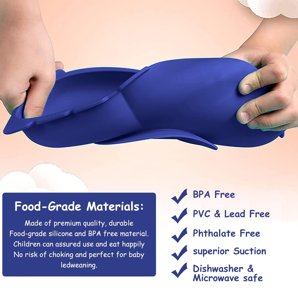 SNOWIE SOFT Suction Plates for Baby with 3 Divided Compartments and Stable Cup Design | Foodgrade Silicone for Toddlers