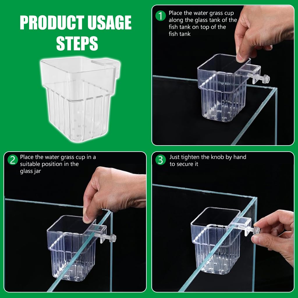 Qpets Aquarium Plant Holder for Fish Tanks featuring Screw Fixed Mount and Draining Holes 8×8×5.7 cm | Clear Acrylic Basket for Freshwater and Saltwater Aquariums
