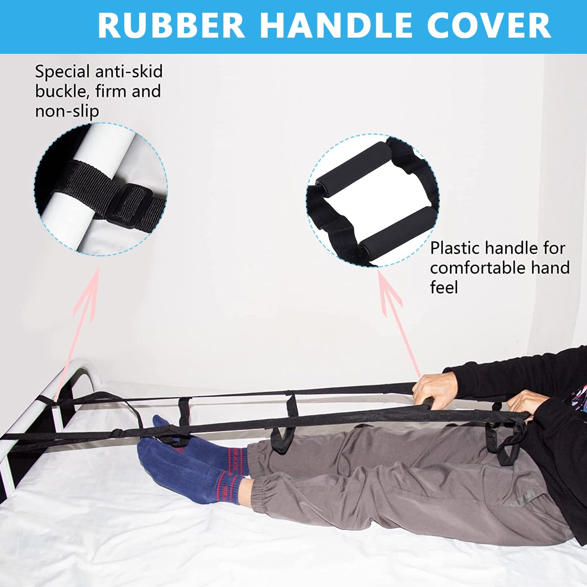 HANNEA Bed Ladder Assist for Elderly and Injury Recovery with 4 Handle Grips | 2.96m Adjustable Nylon Strap