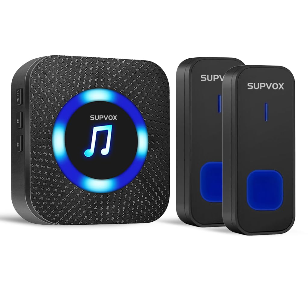 Supvox Wireless Door Bell for Home with Dual Transmitters and LED Light | 55 Ringtones IP55 Waterproof