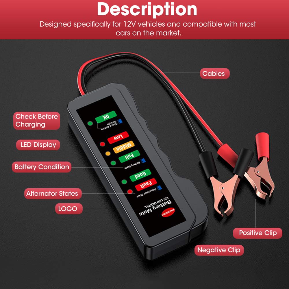 STHIRA® 12V Car Battery Tester Alternator Tester Automotive, Battery Monitor Analyzer Universal Vehicle Battery Tester with LED Indicator Car Battery Trouble Shooting with Reserve Protection