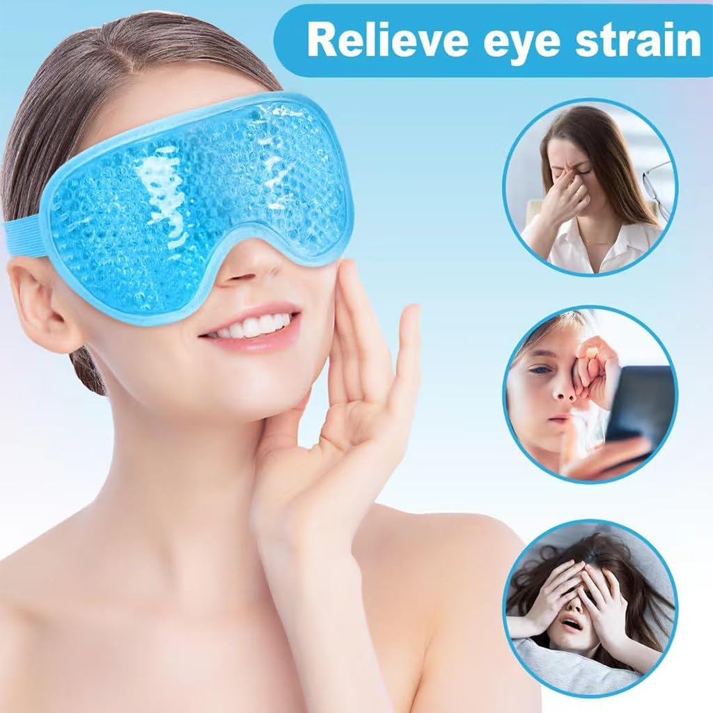ZIBUYU Eye Mask for Cooling and Hot Relief with Flexible Gel Beads 21x10cm | Reusable PVC Pack