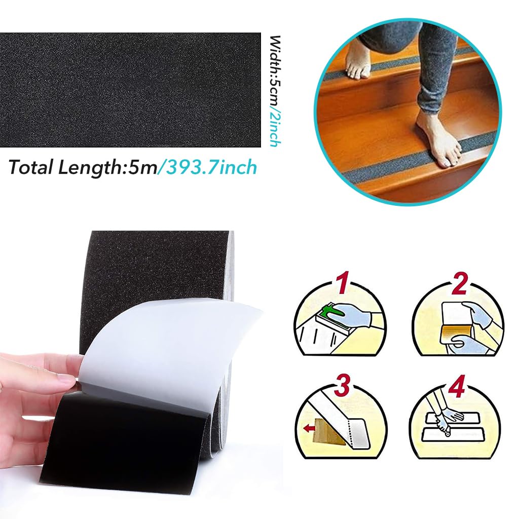 ZIBUYU Anti Slip Tape for Stairs and Floors featuring Textured Grip | 32.8ft Frosted Black
