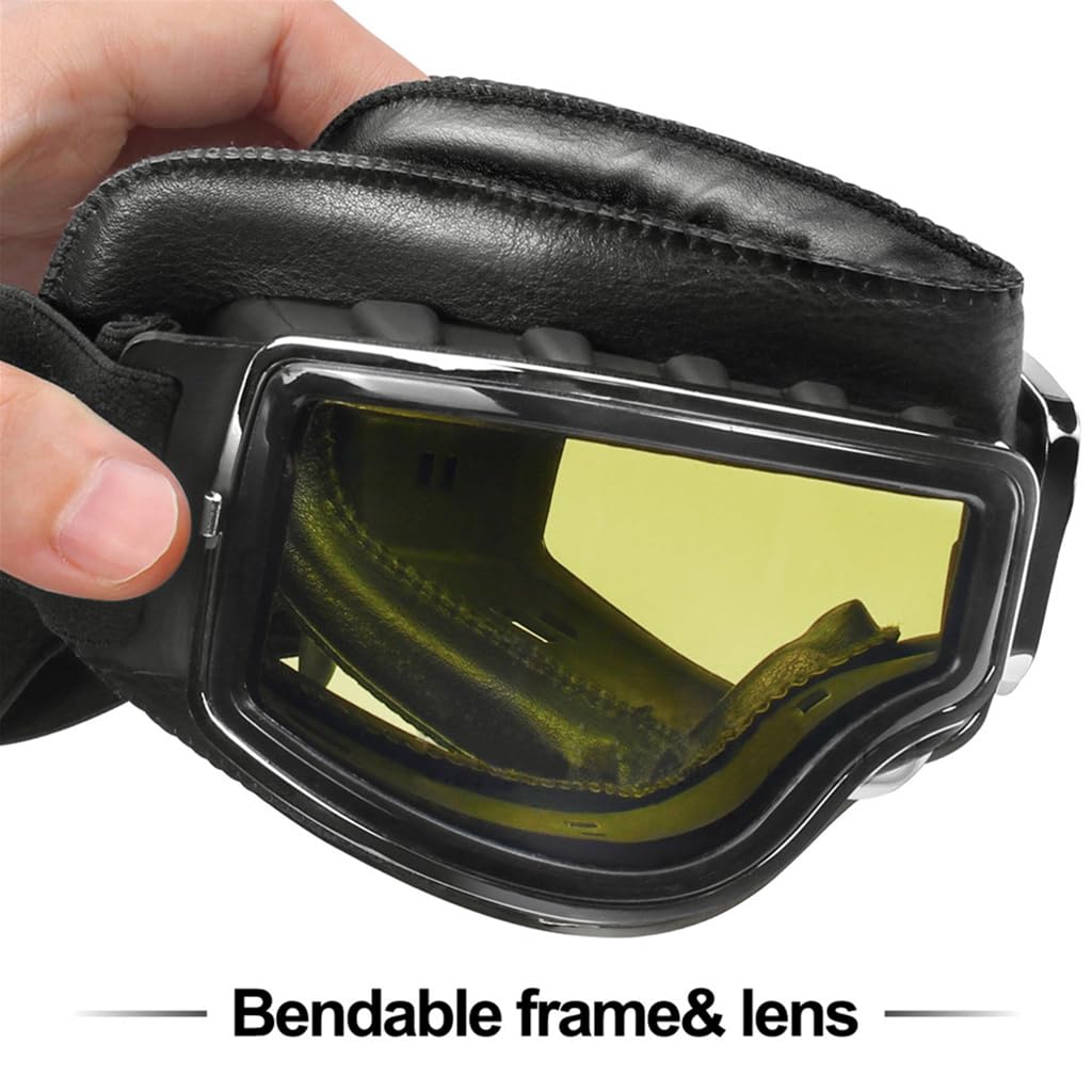 PROBEROS Motorcycle Goggles for Outdoor Riding with 7 in Width and Adjustable Elastic Belt | Yellow Anti Fog Lens for Wind and Dust Protection