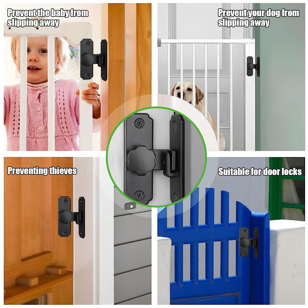 HASTHIP Barn Door Lock for Garden and Bathroom with 90 Degree Interlock Design | 304 Stainless Steel Black Latch