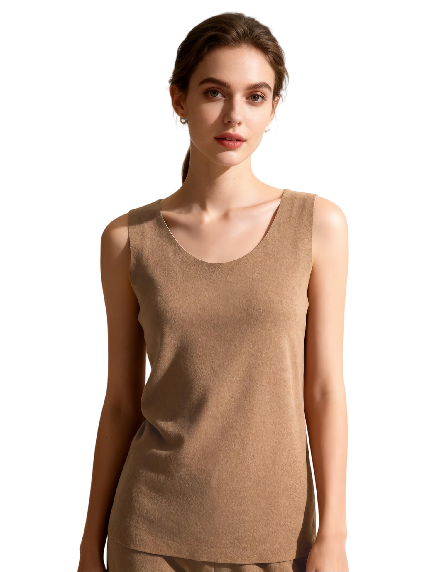 Venzina Women's Seamless Thermal Vest featuring Double‑Sided Fleece & Khaki XL | Soft Layering for Winter