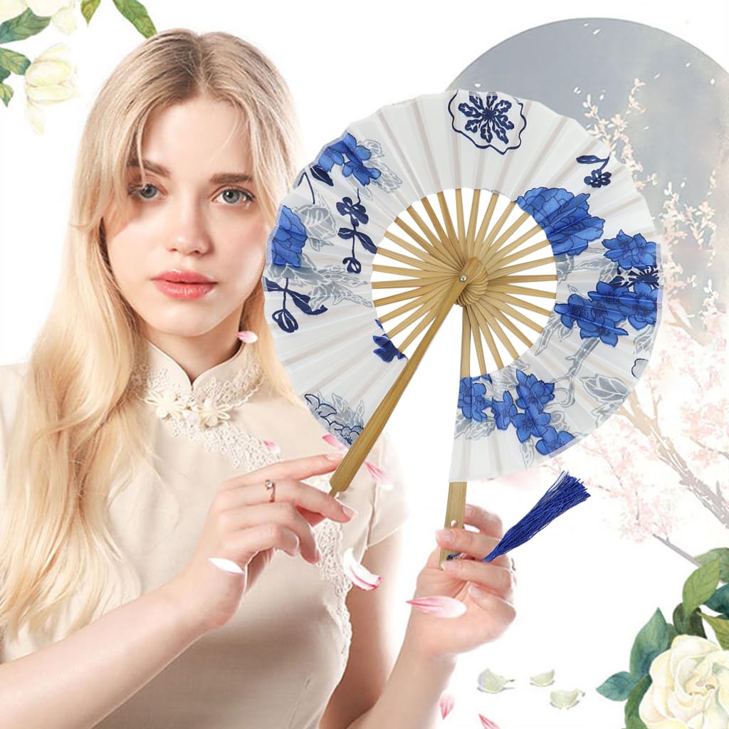 HASTHIP Round Handheld Fan for Wedding and Home Décor with Bamboo Frame and Fabric Art | Ideal Gift for Women