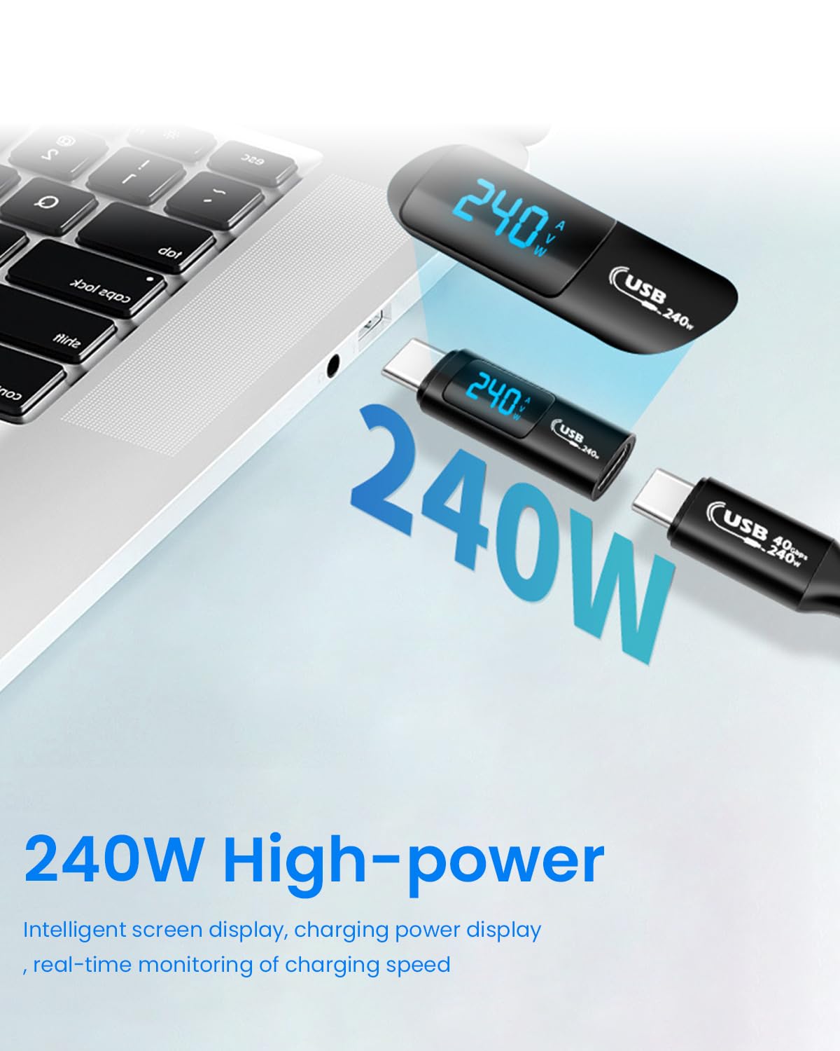 Verilux USB C Adapter for Fast 240W PD Charging with LCD Display | Aluminum Alloy Design