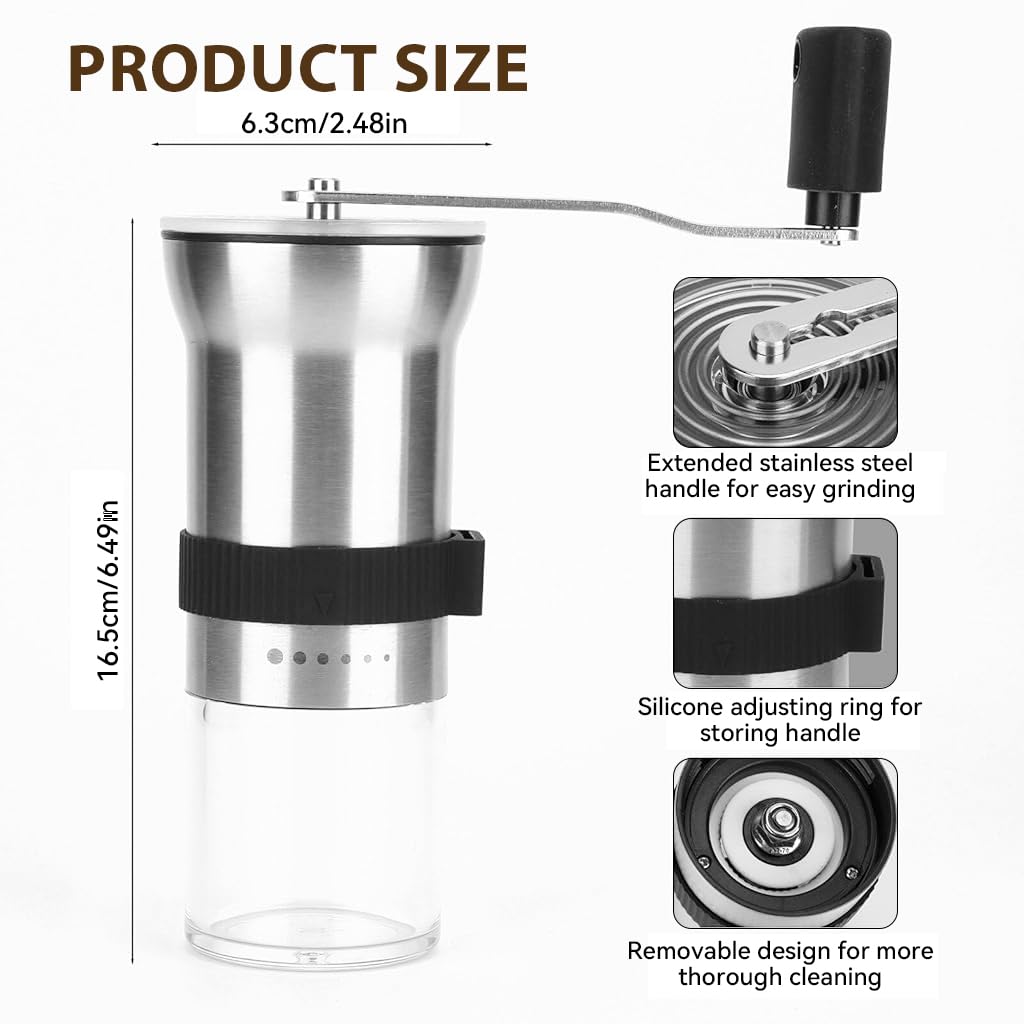Supvox Manual Coffee Grinder with 25g Capacity featuring Stainless Steel Burr and Hand Crank