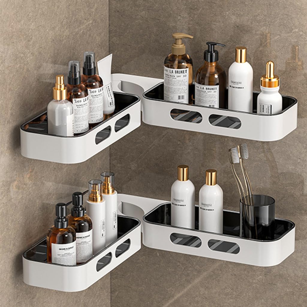 Zibuyu Self Adhesive Corner Shelf for Bathroom and Kitchen with Dual Storage Shelves | 32.5x10.5x4cm White ABS Organizer