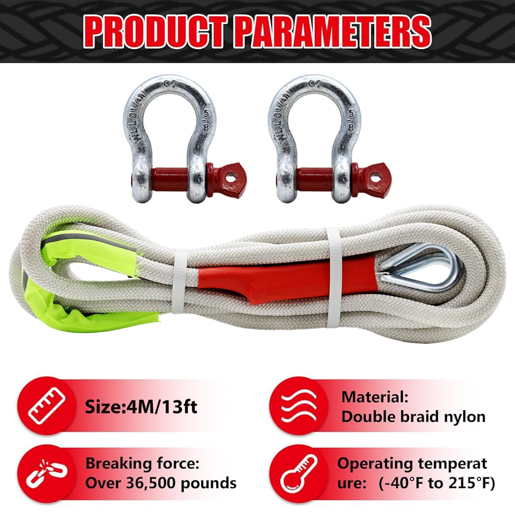 STHIRA Tow Rope for Cars and Trucks with Screw Fixed D Ring featuring 13ft Nylon Strap | 18T Load