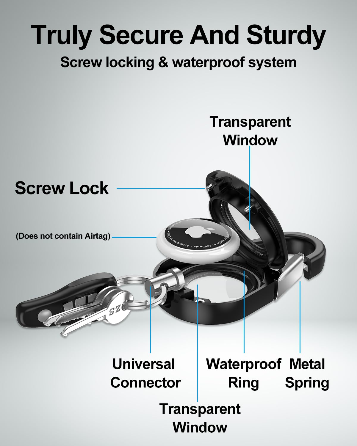 ZORBES AirTag Holder Keychain for Travel and Pets with Screw Lock Carabiner Clip | Hard Plastic Waterproof Case