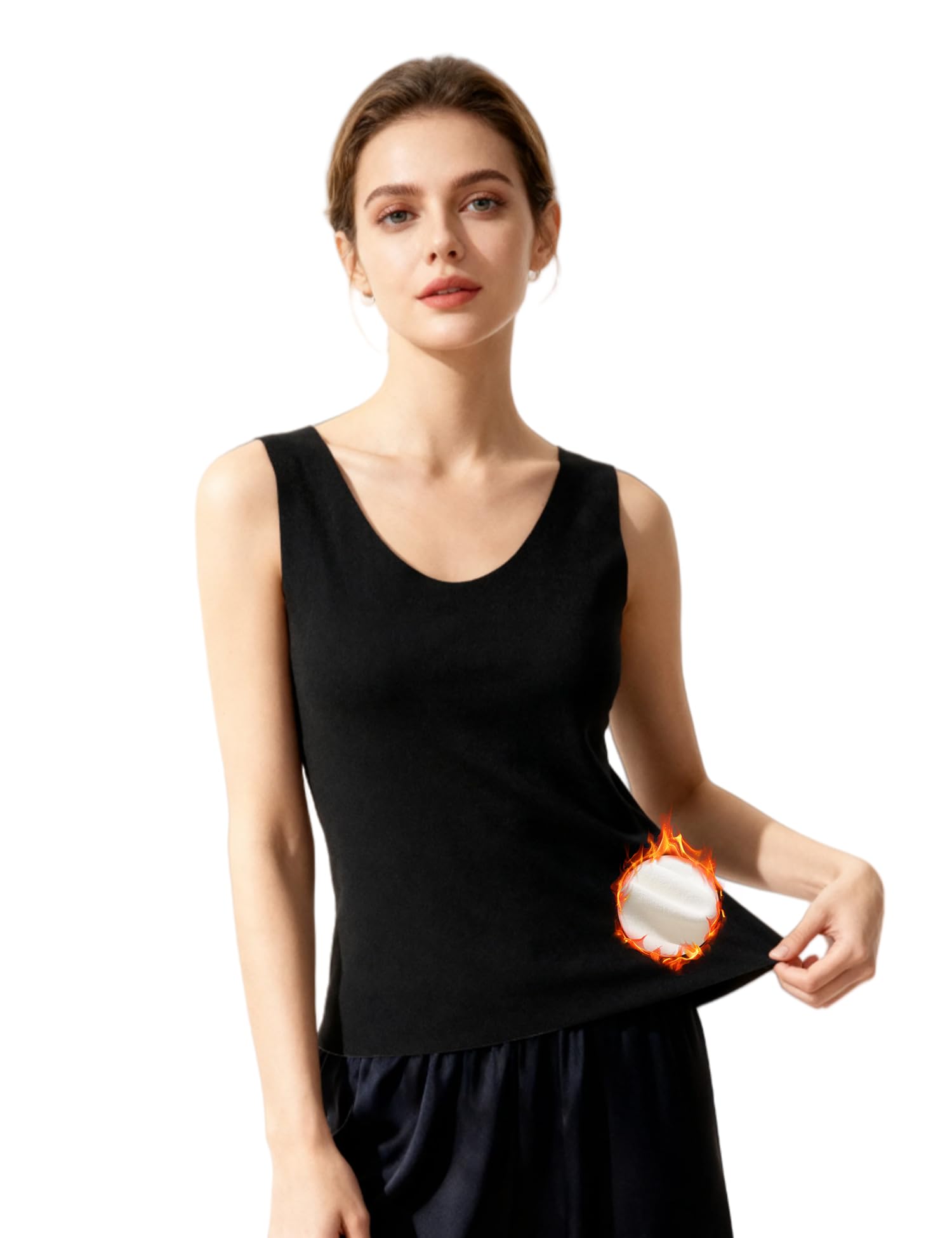 Venzina Women's Seamless Thermal Vest with Double-Sided Fleece for Winter Layering | Black XL