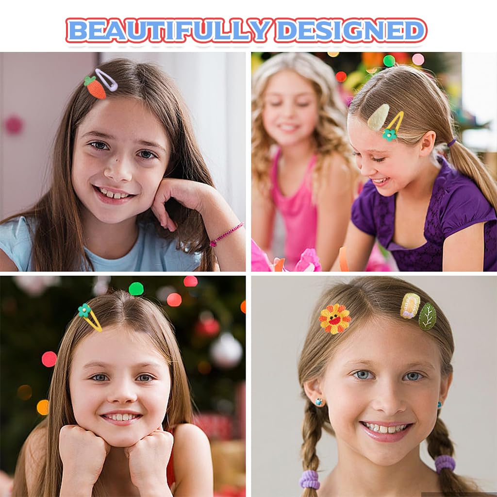 SANNIDHI Kawaii Girls Hair Clips for Kids with Handmade Crochet Cartoon Design | 35 Pcs Set