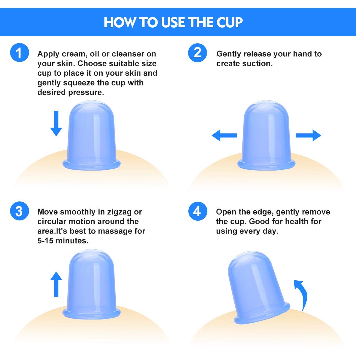 MAYCREATE Silicone Vacuum Cupping Cups Massage Set Family Cupping Therapy Set for Cellulite Neck Face Body Manual Massage Suction Cups(Set of 4) (Blue)